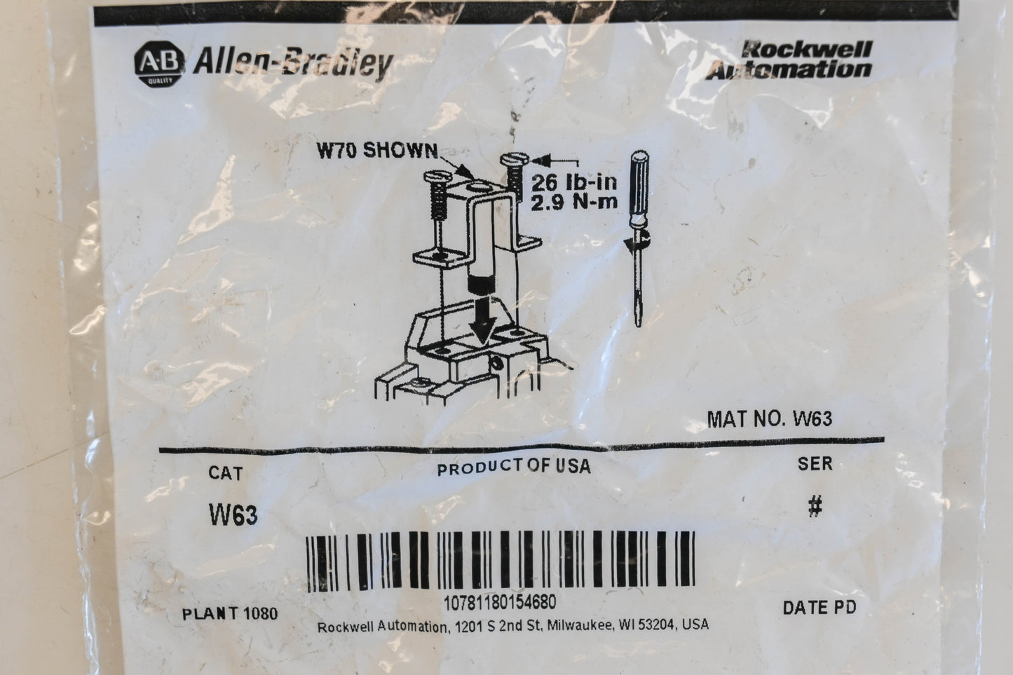 Allen Bradley W63 Thermal Overload Relay NOS