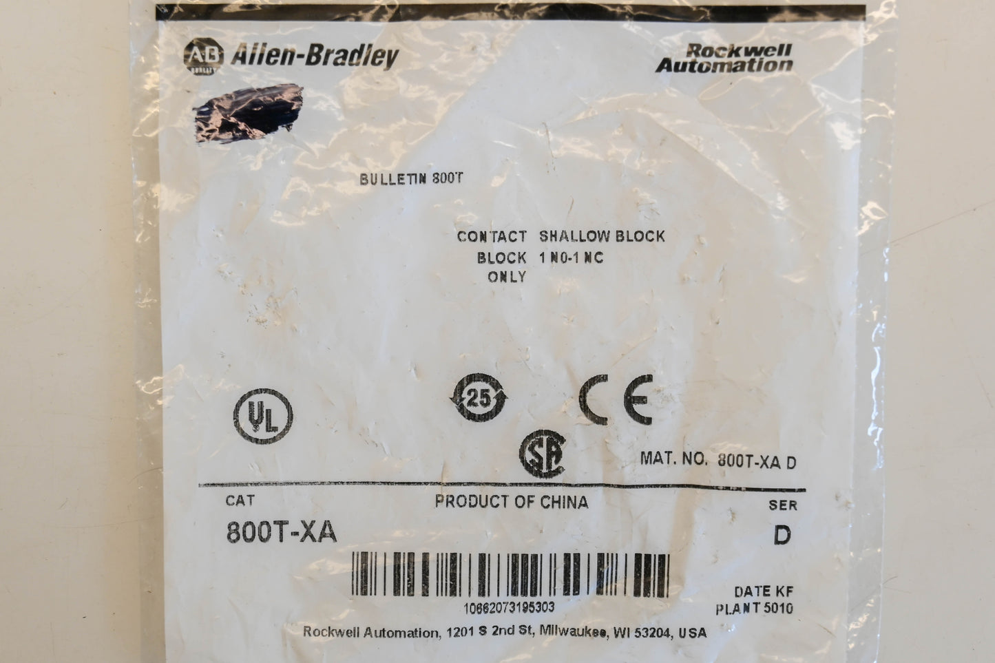 Allen Bradley 800T-XA Shallow Contact Block Kit NOS
