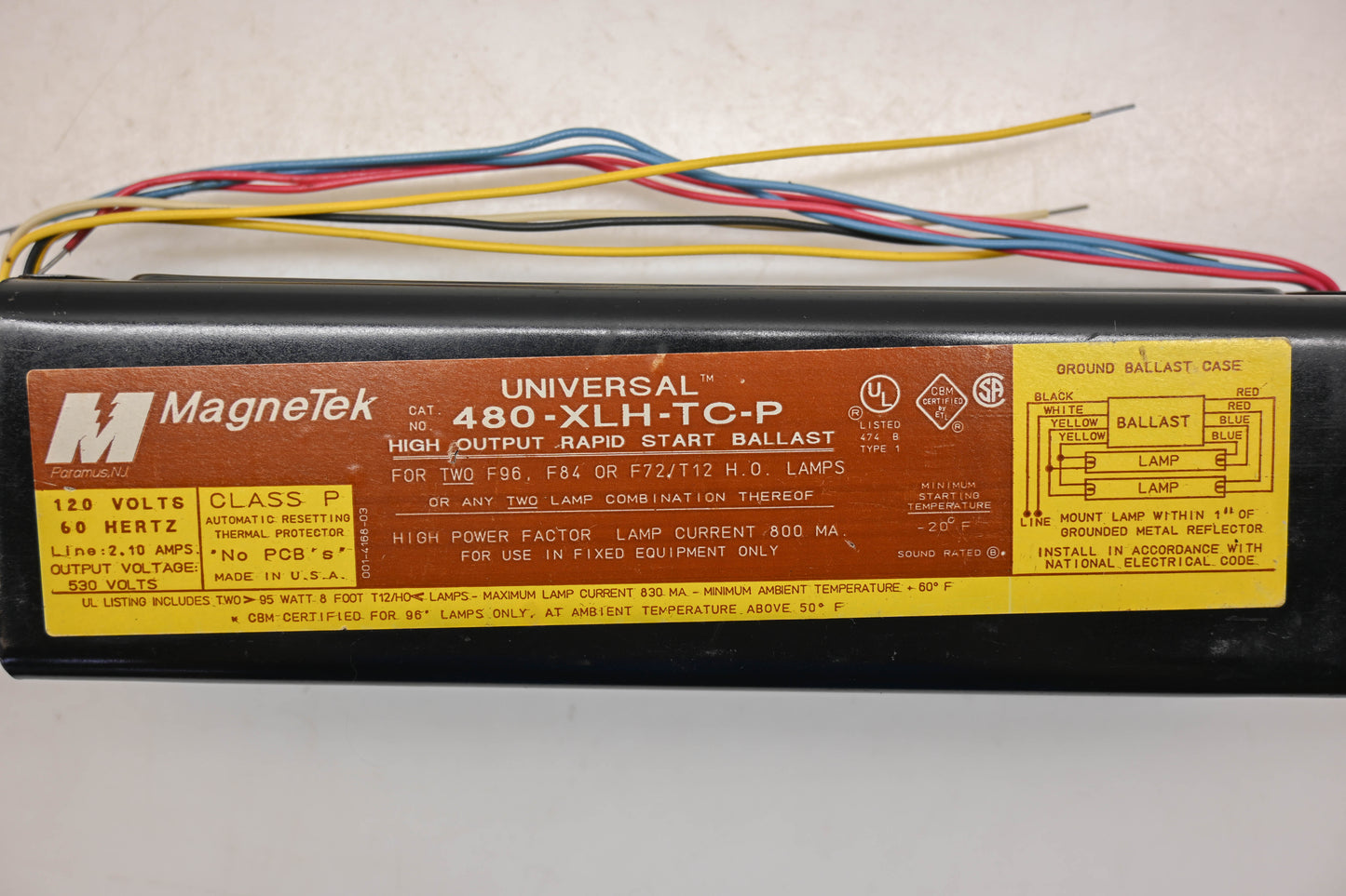 MagneTek 480-XLH-TC-P 120V-60Hz Rapid Start Ballast NOS