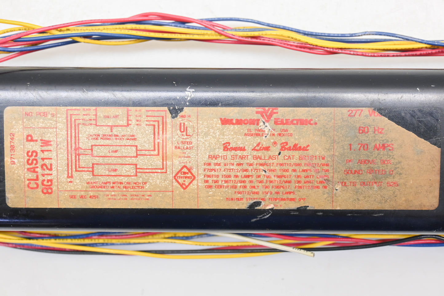 Valmont Electric 8G1211W 277V-60Hz Rapid Start Ballast
