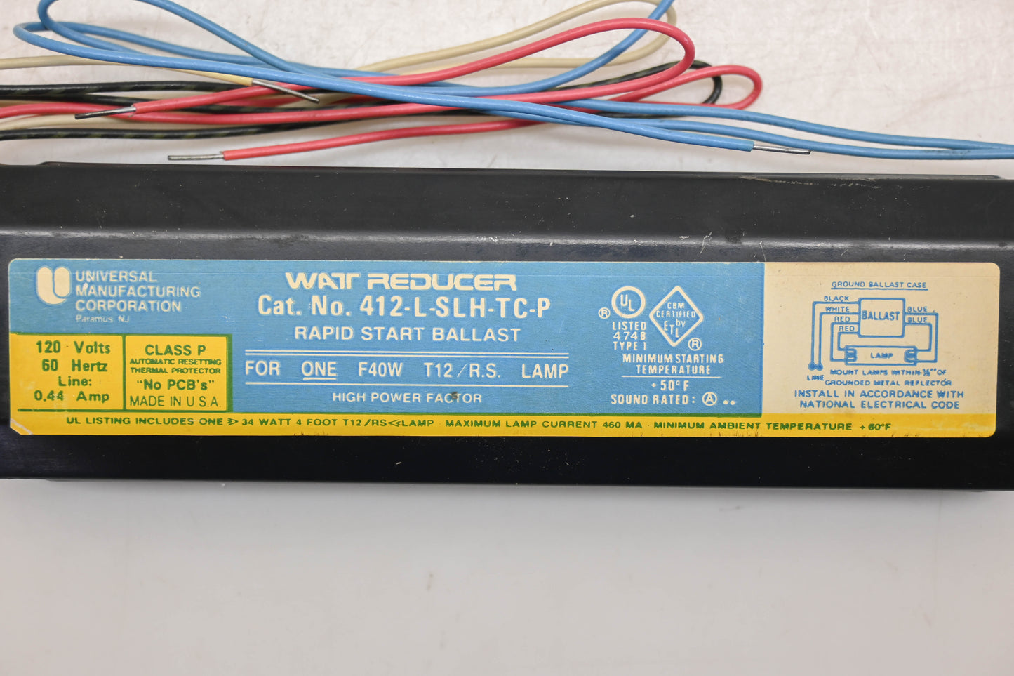 UMC 412-L-SLH-TC-P 120V-60Hz Rapid Start Ballast NOS