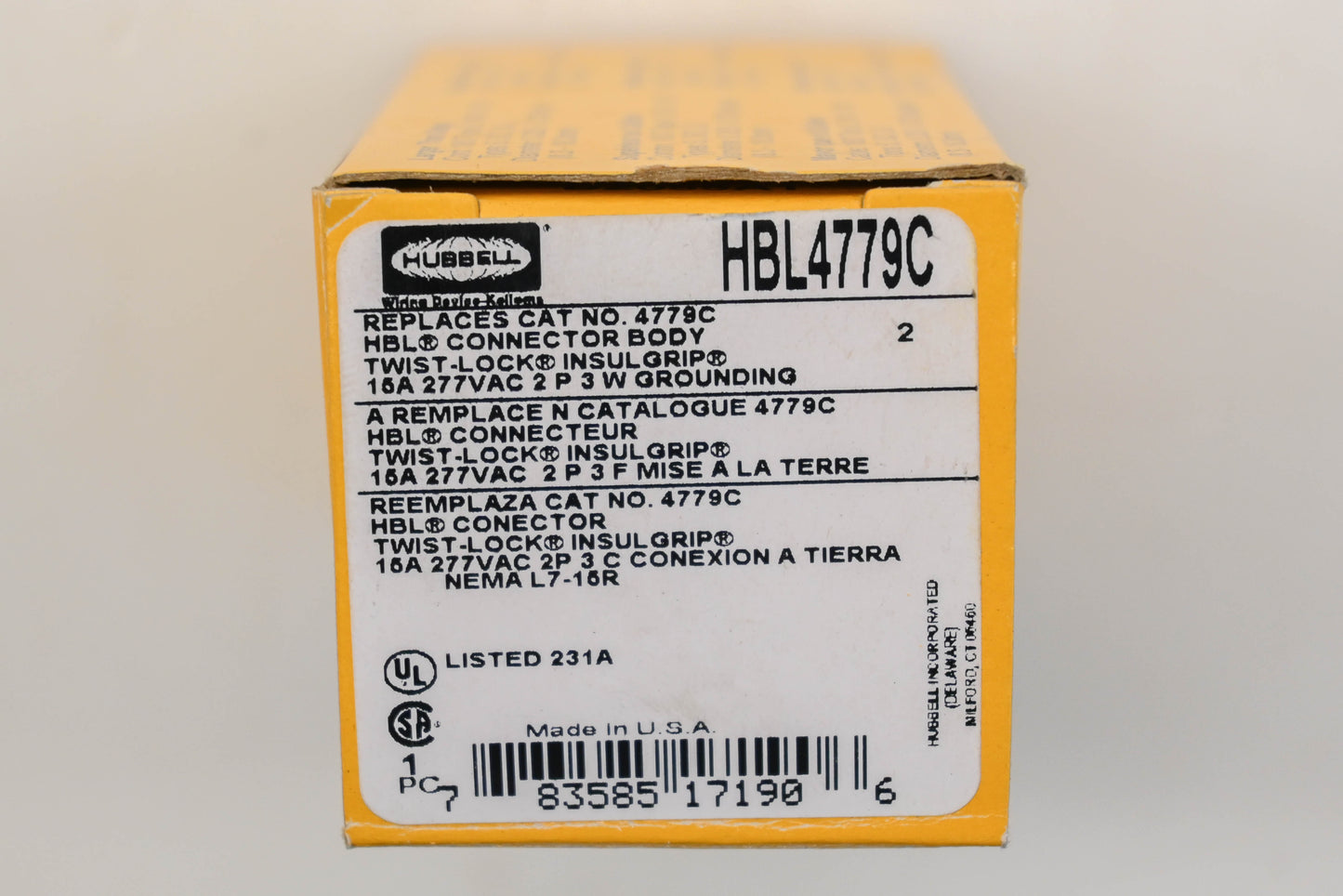 Hubbell HBL4779C, 4779C Twist-Lock Connector Body Assembly NOS