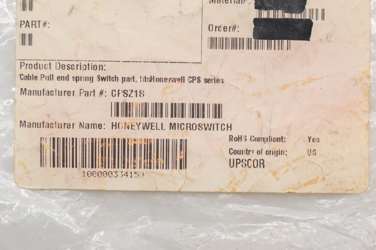 Honeywell CPSZ1S Extension Endspring NOS