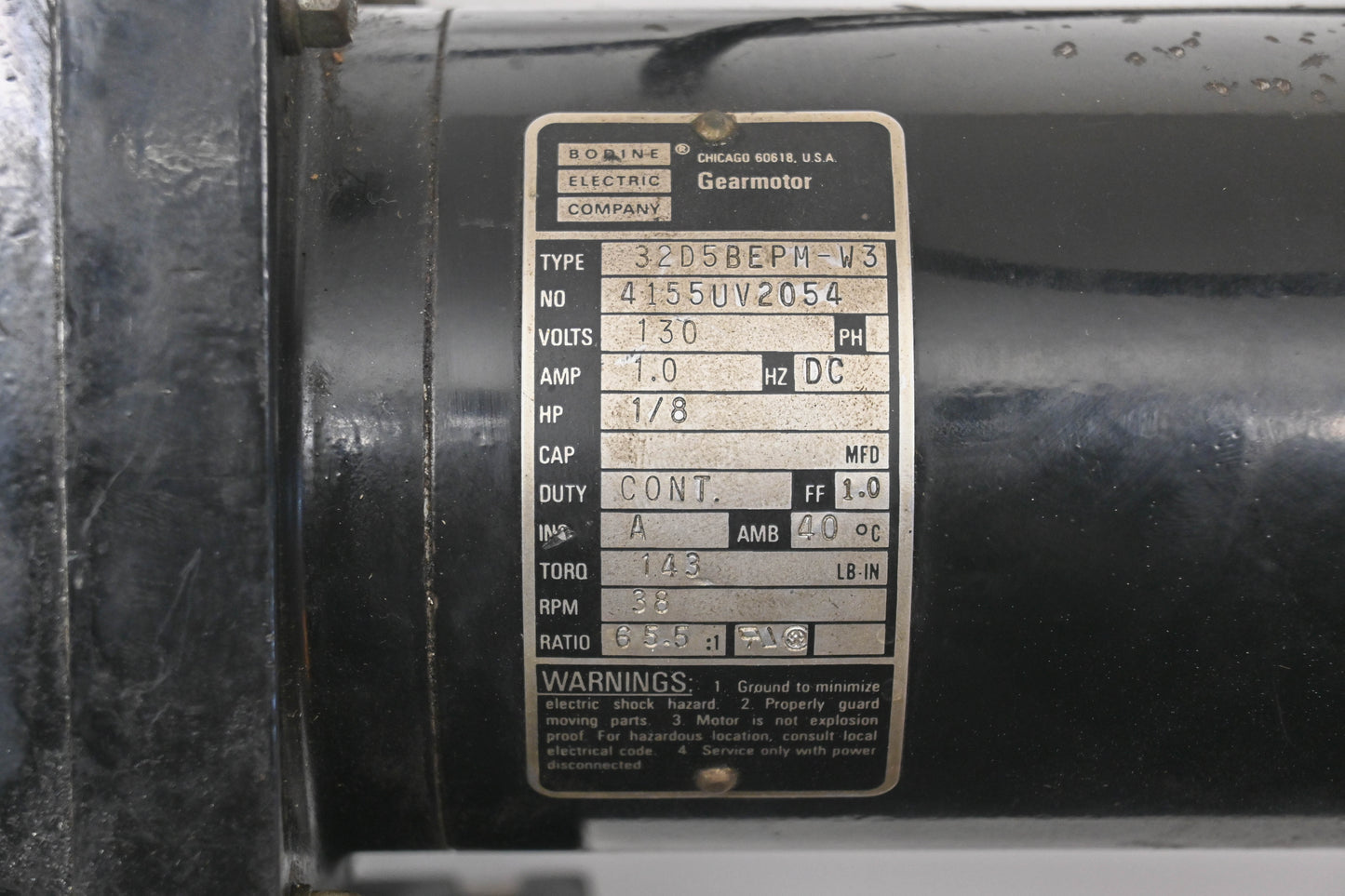 Bodine 32D5BEPM-W3 1A-130V 1/8HP Gearmotor