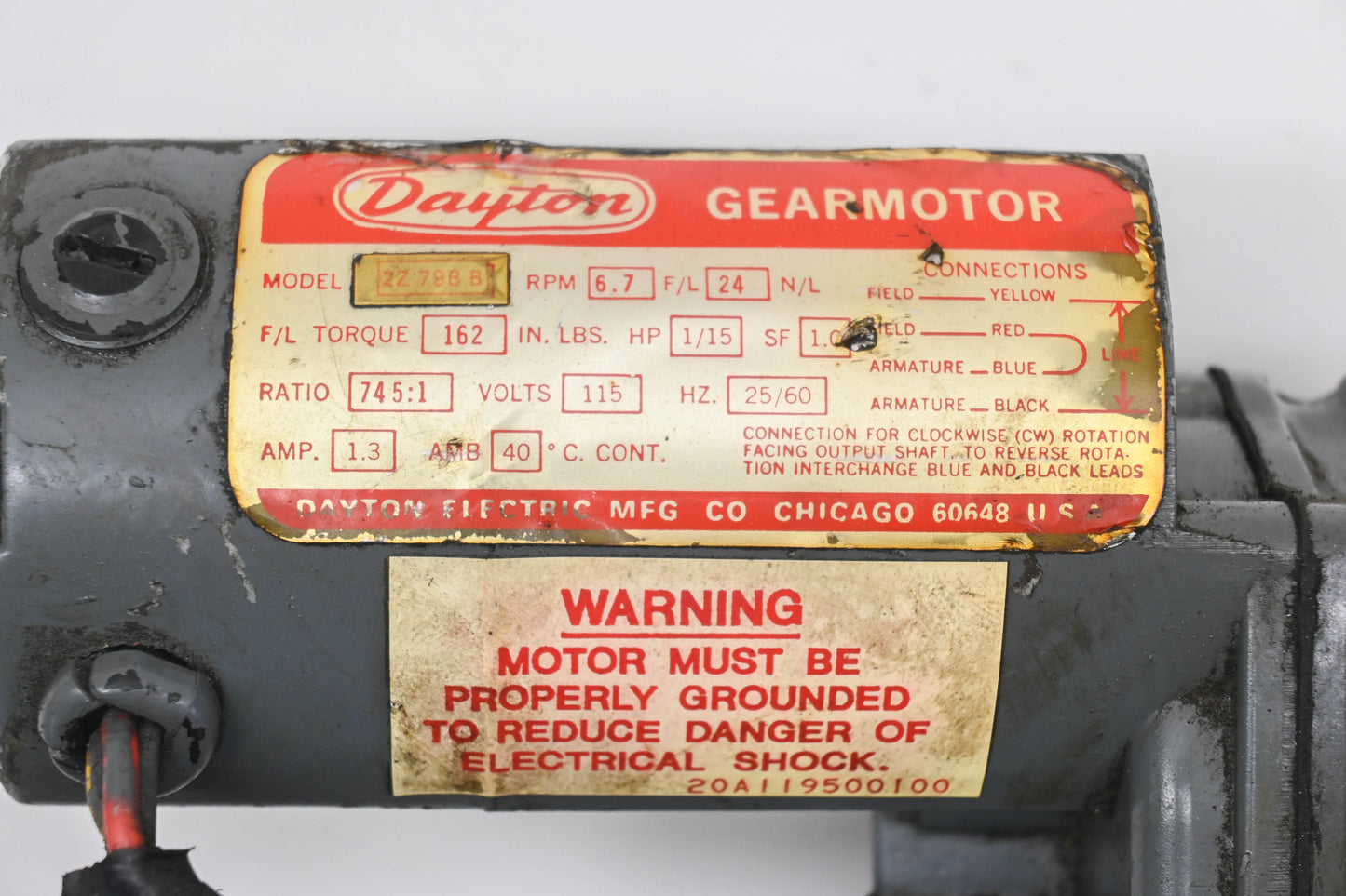 Dayton 2Z798B 1/15HP 115V 6.7RPM Electric Gear Motor