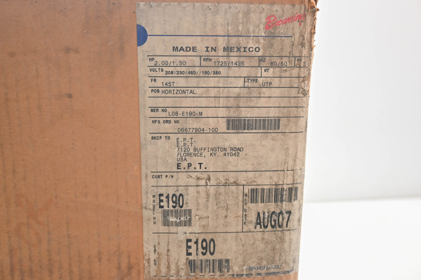 Browning L08-E190-M 2HP 1725RPM Electric Motor Kit NOS