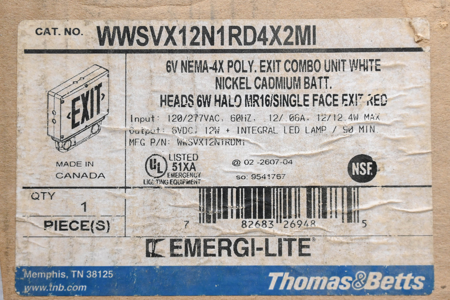 Thomas & Betts WWSVX12N1RD4X2MI Emergency Light Kit