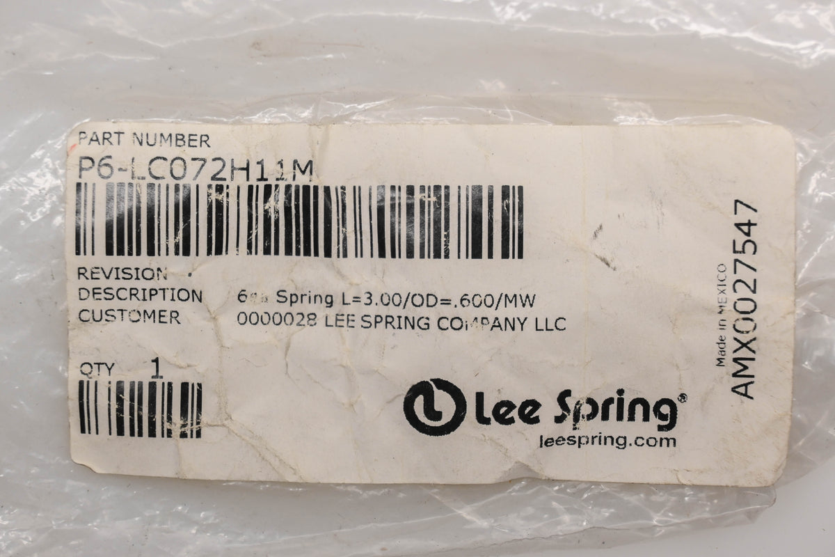 Lee Spring P6-LC072H11M 3" x 5/8" Compression Springs Qty 6 NOS
