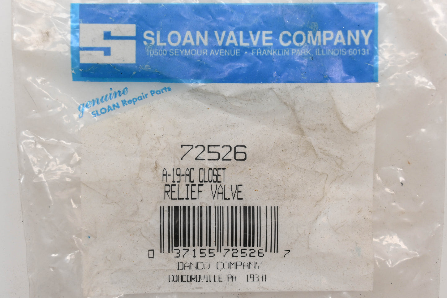 Sloan 72526, A-19-AC Relief Valve NOS
