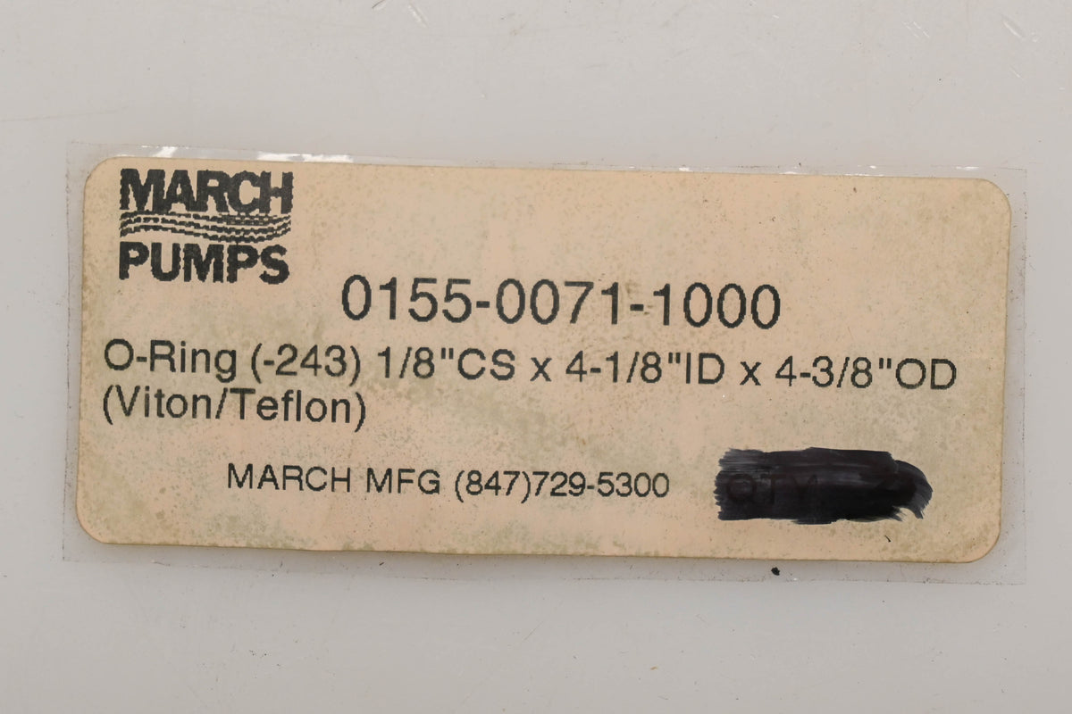 March Pumps 0155-0071-1000 1/8" x 4-1/8" x 4-3/8" O-Ring NOS