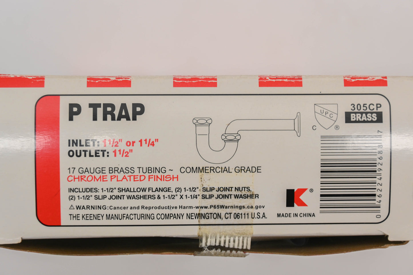 Keeney Manufacturing 305CP 1-1/4" / 1-1/2" 17 Gauge Brass P-Trap Kit NOS