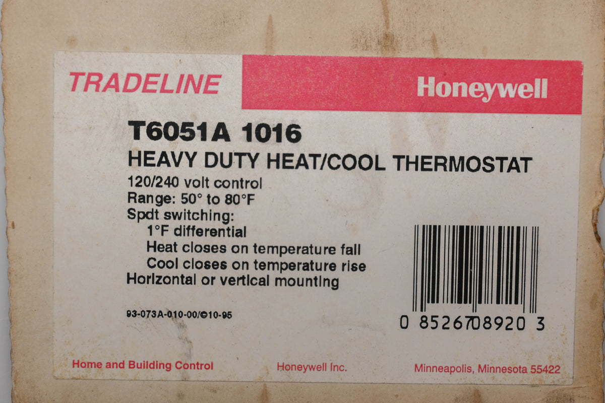 Honeywell T6051A 1016 Heavy Duty Heat/Cool Thermostat Kit NOS