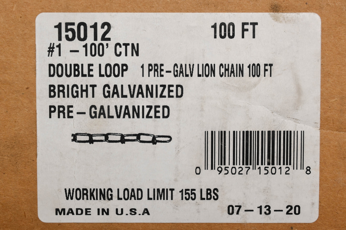 Aftermarket 15012 #1-100' Bright Galvanized Chain NOS