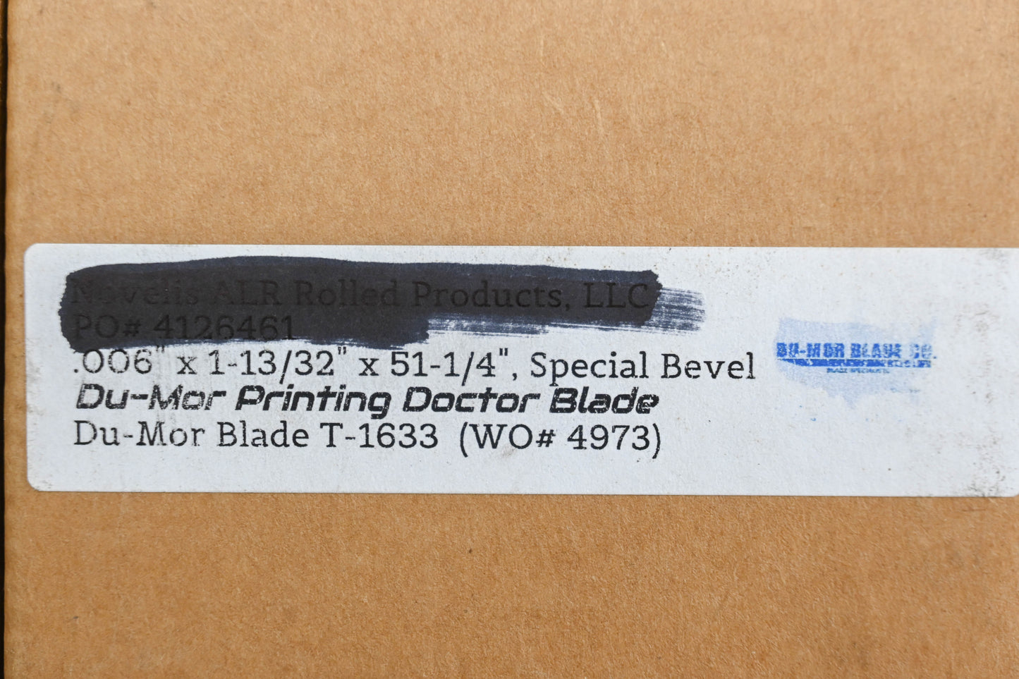 Du-Mor Blade T-1633 0.006" x 1-13/32" x 51-1/4" Printing Doctor Blade NOS