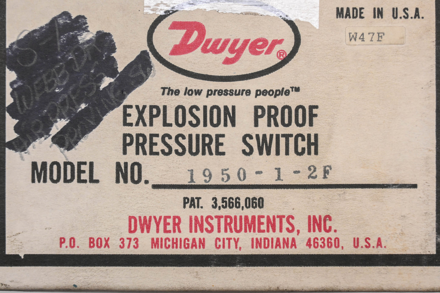Dwyer 1950-1-2F Explosion Proof Pressure Switch NOS