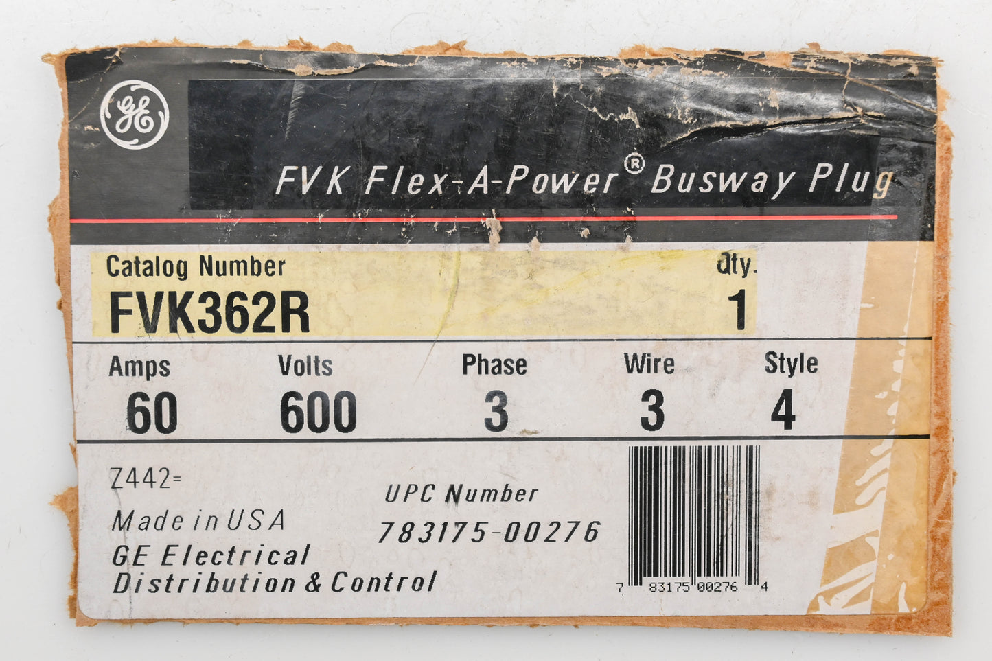 GE FVK362R 60A-600V Flex-A-Power Busway Plug NOS