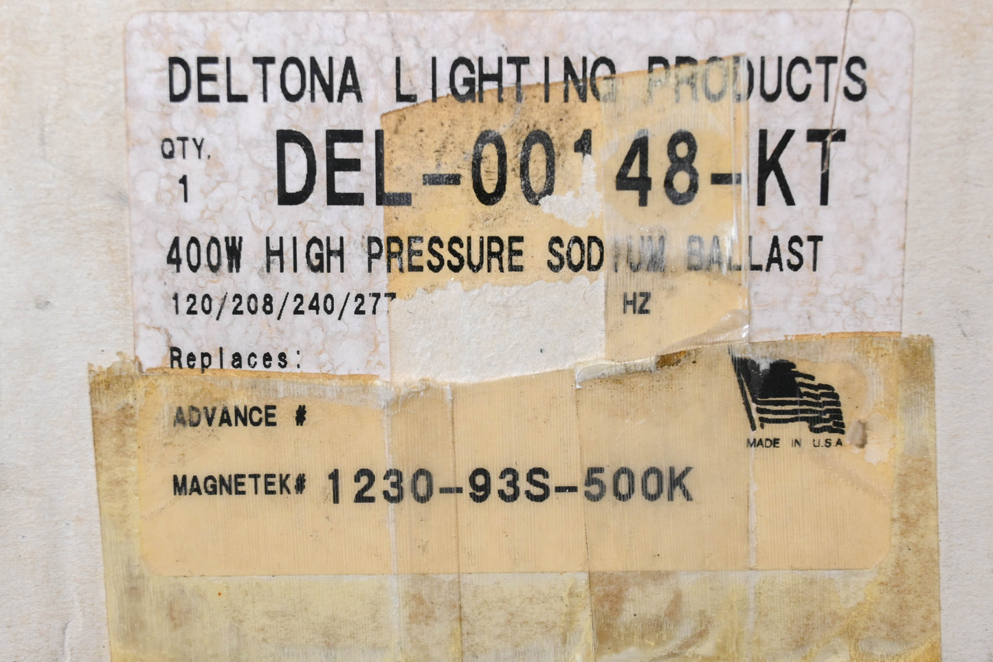 Deltona Lighting Products DEL-00148-KT, 1230-93S-500K 400W High Pressure Sodium Ballast Kit NOS