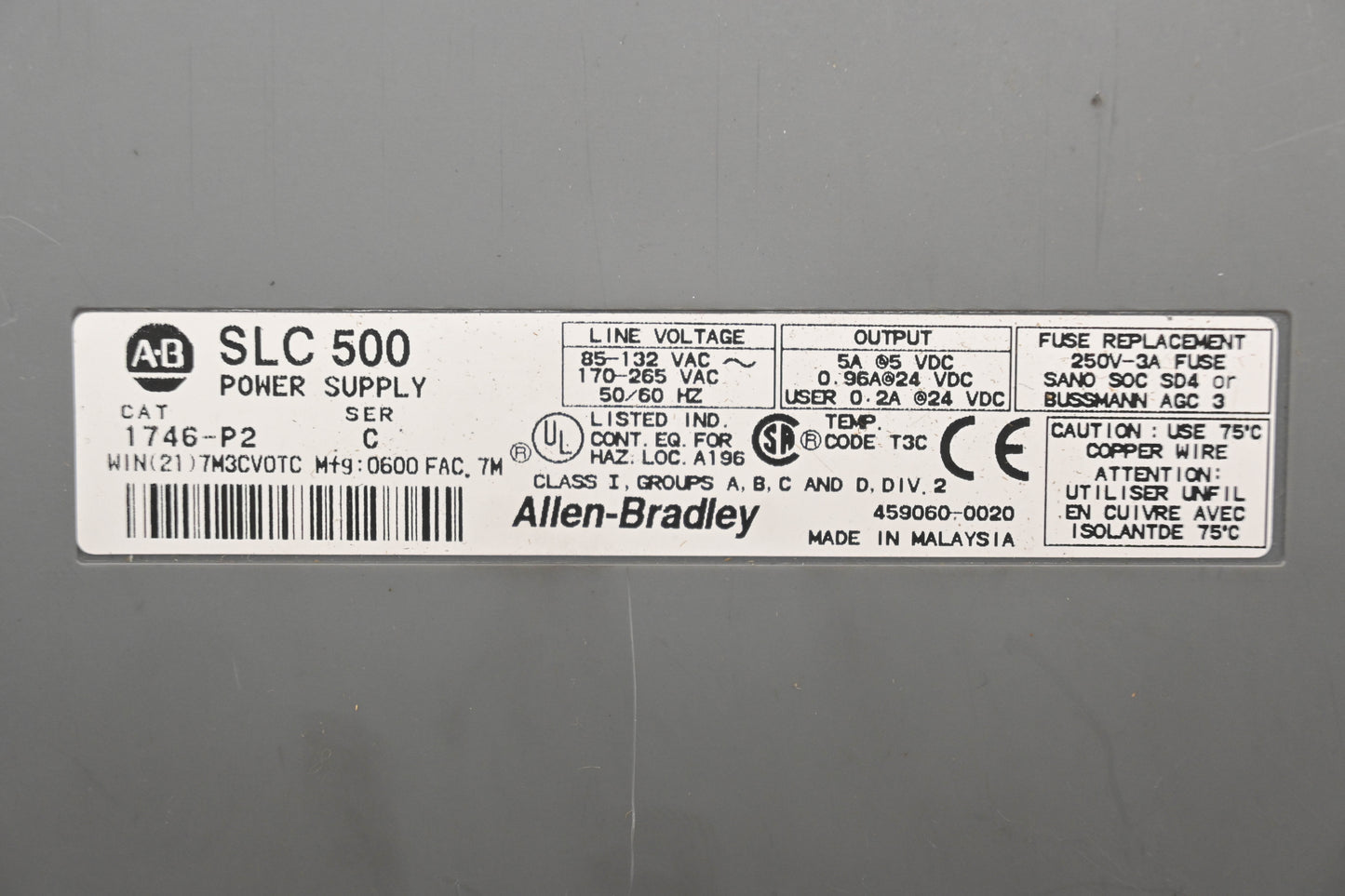 Allen-Bradley SLC 500, 1746-A7 7 Slot Rack Power Supply