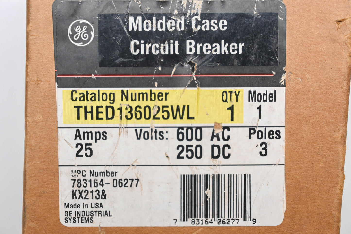GE THED136025WL 25A-600VAC/250VDC Circuit Breaker NOS