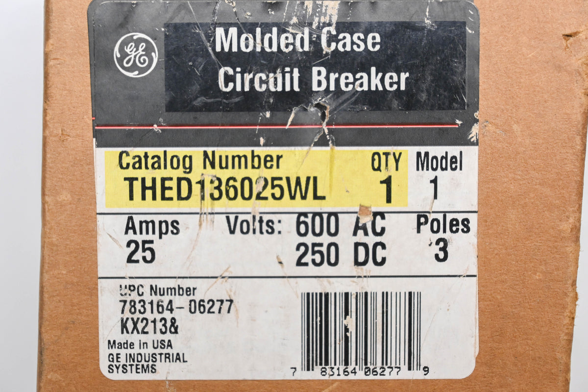 GE THED136025WL 25A-600VAC/250VDC Circuit Breaker NOS