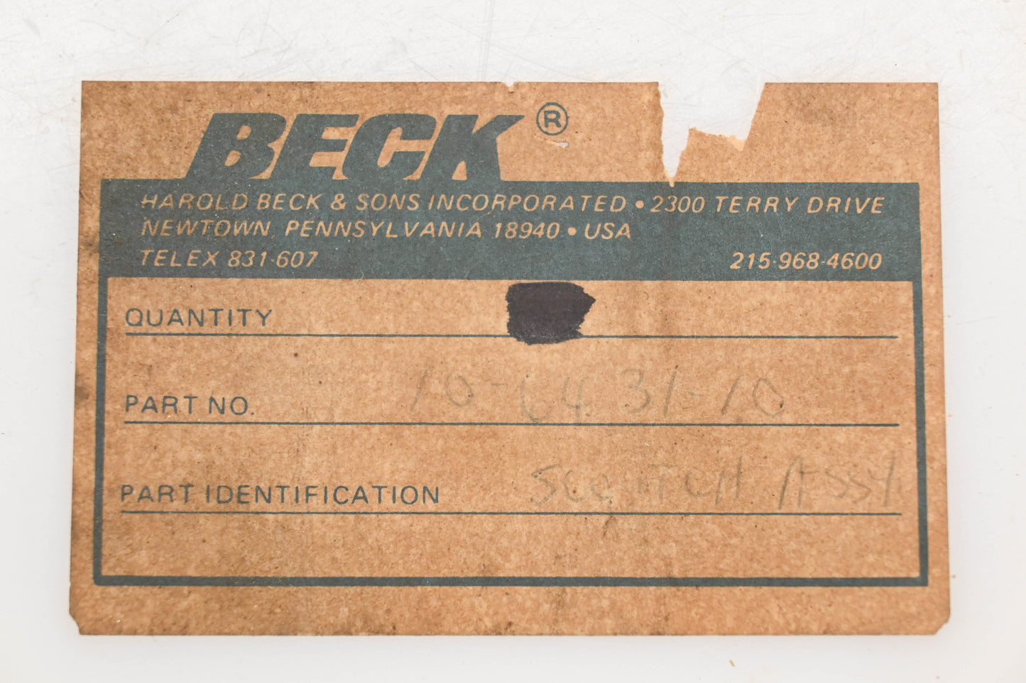 Harold Beck 10-6431-10 Switch NOS