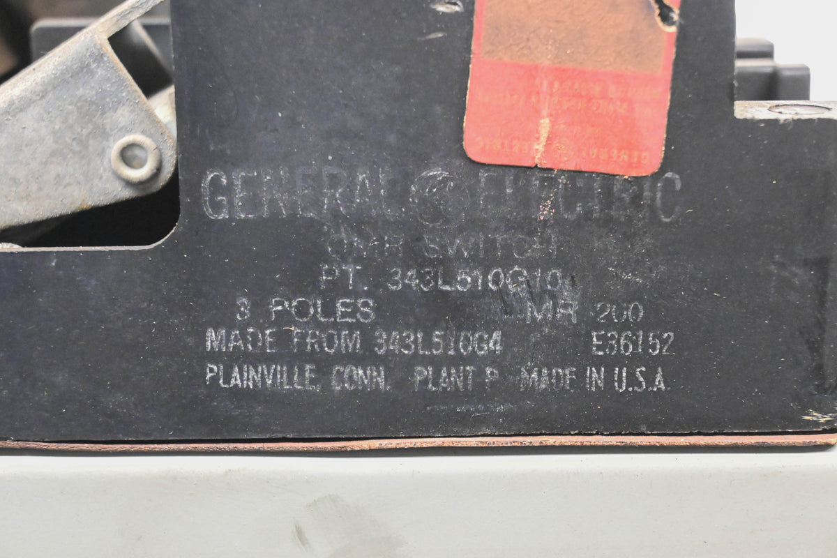 GE 343L510G10 200A-600V 3 Pole QMR Switch