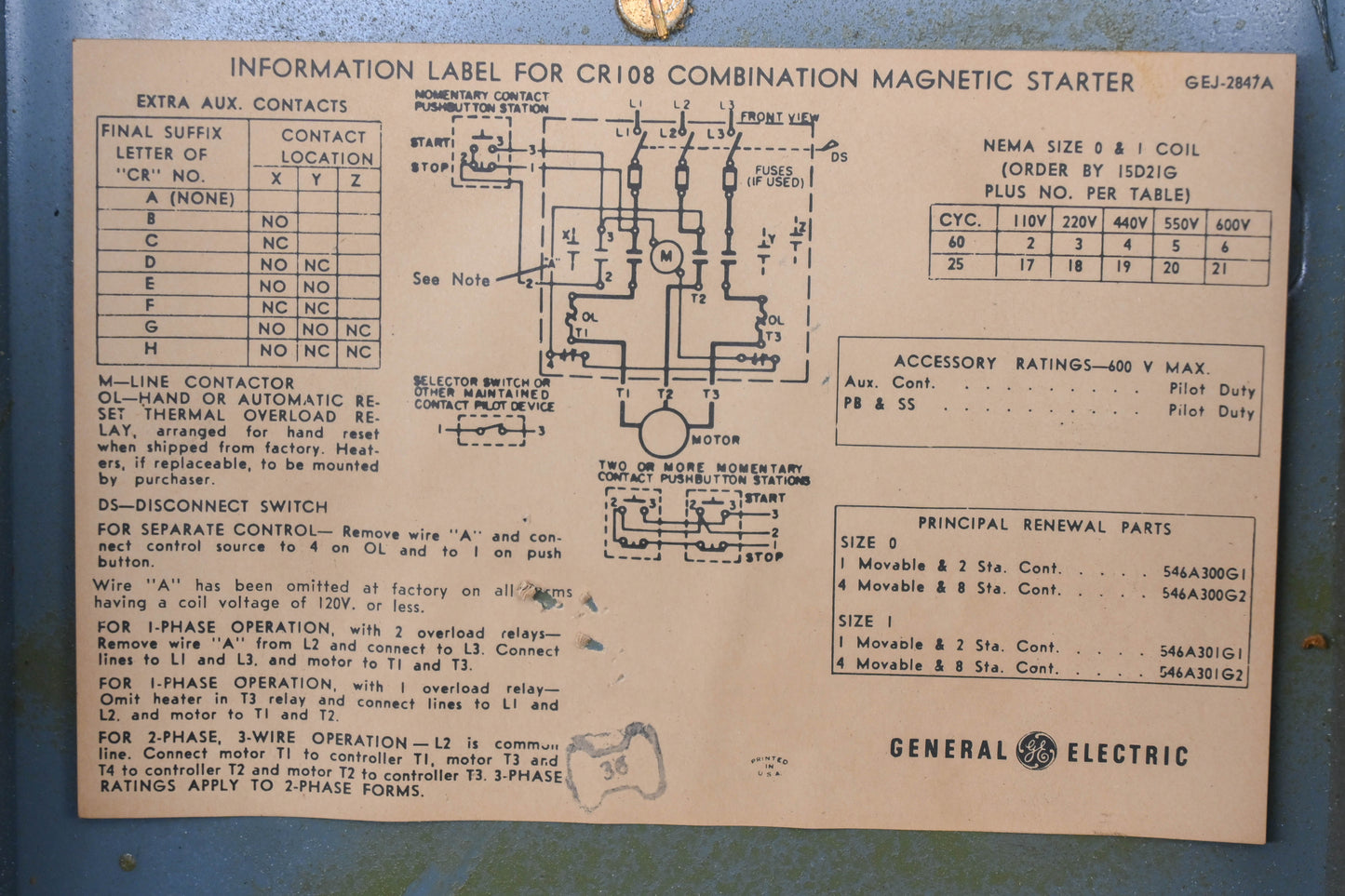 GE CR108 Magnetic Combination Starter