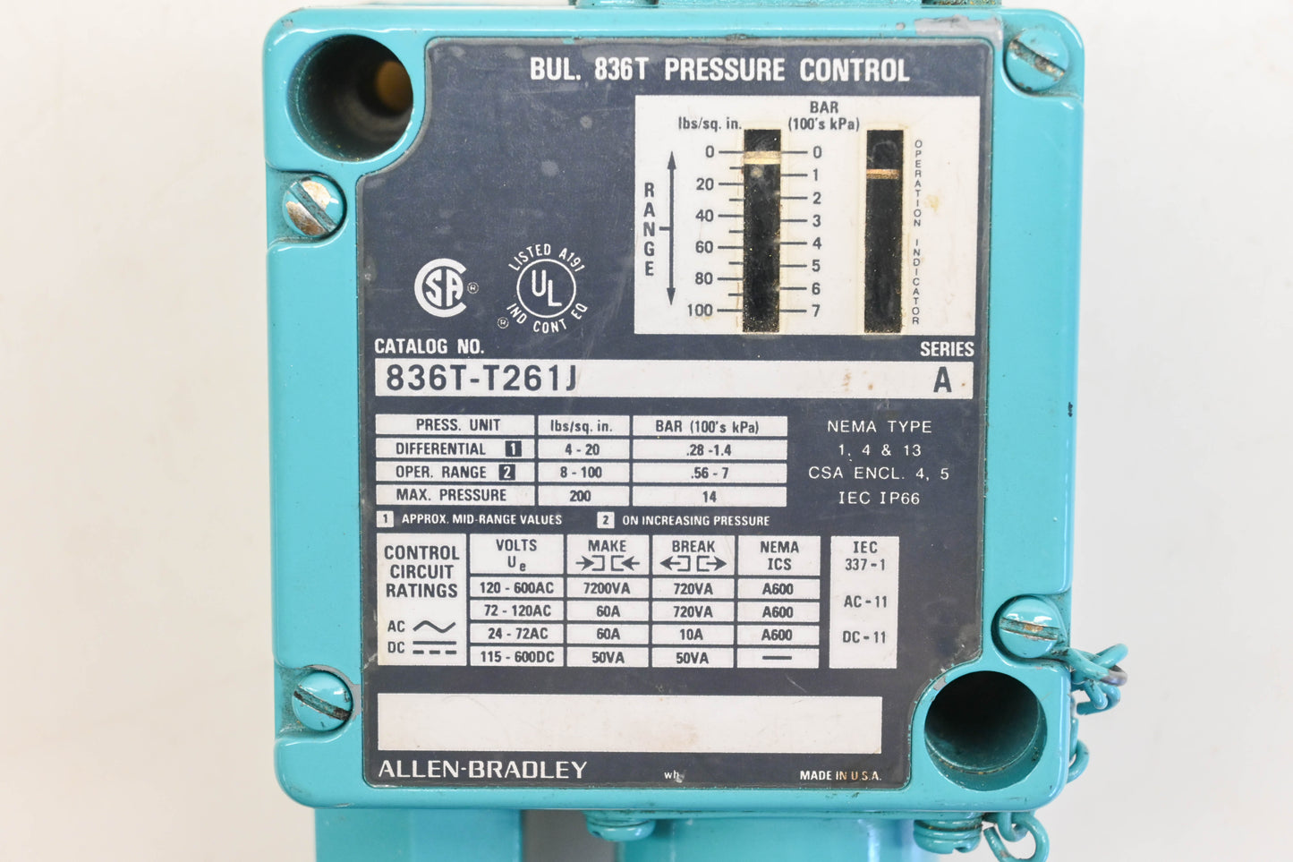 Allen Bradley 836T-T261J Pressure Control Switch