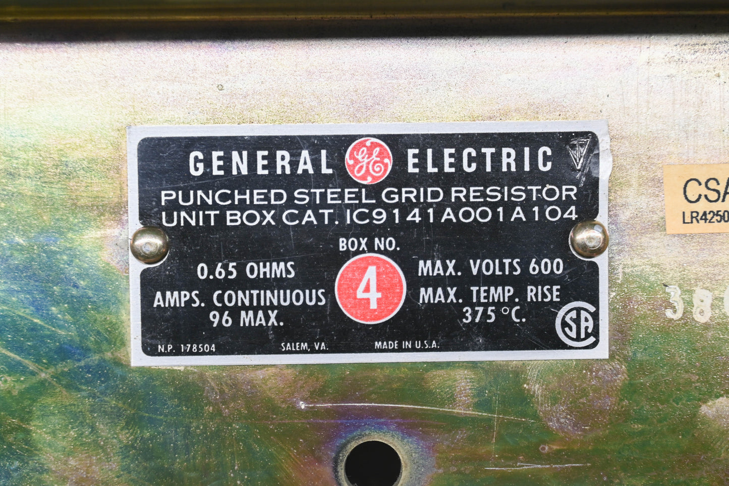 GE IC9141A001A104 Punched Steel Grid Resistor 600v NOS