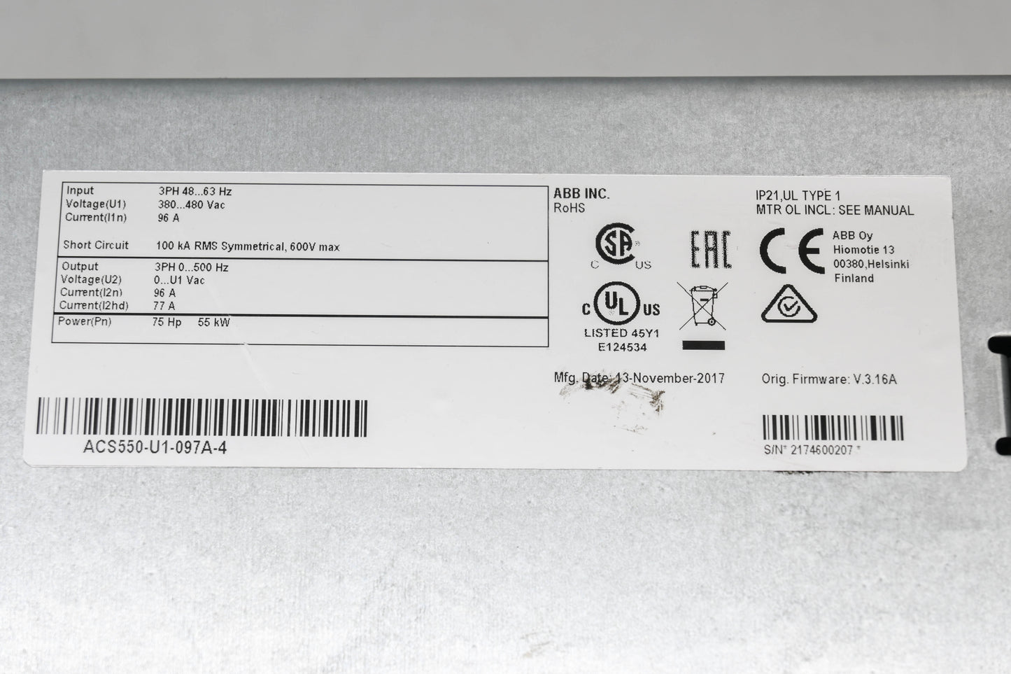 ABB ACS550-U1-097A-4 480V General Purpose AC Drive