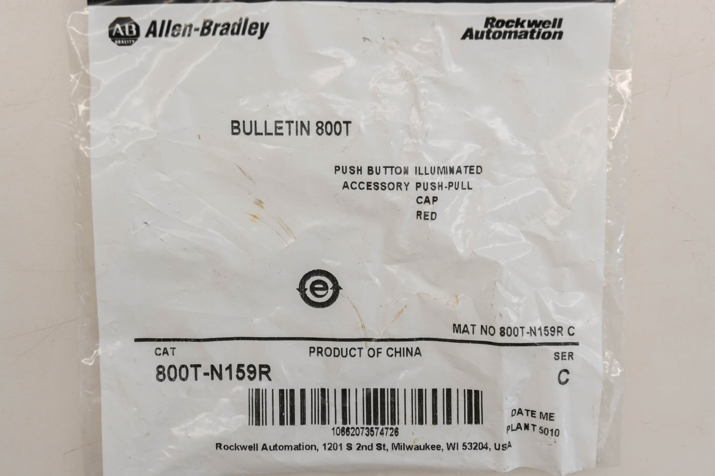 Allen Bradley 800T-N159R Red Illuminated Push/Pull Button Cap NOS