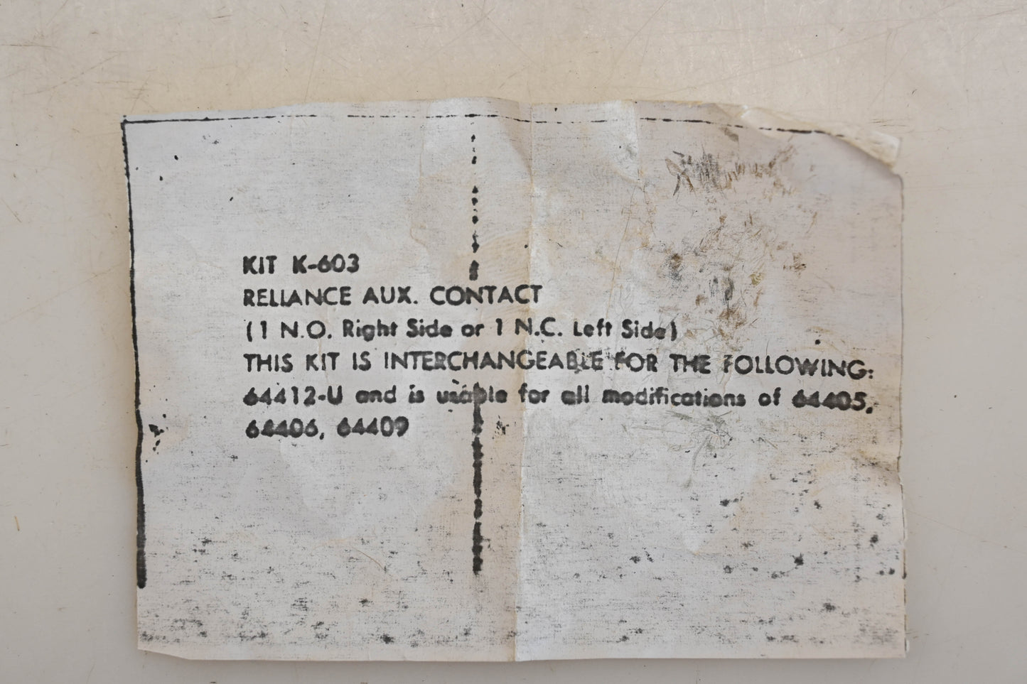 Reliance K-603, 64412-U Contact Kit NOS