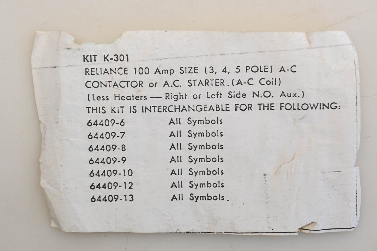 Reliance K-301 100A Contact Kit NOS