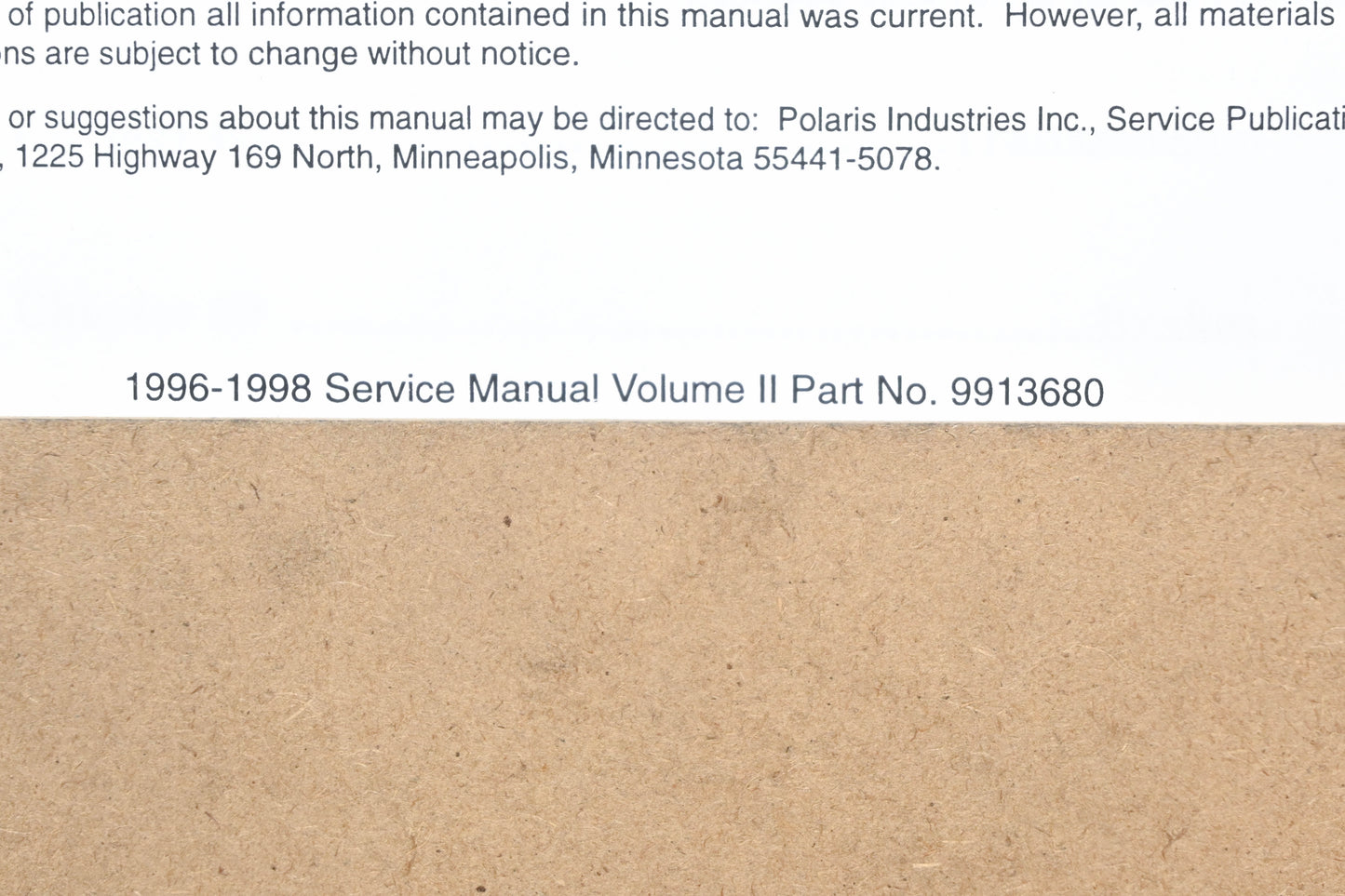 OEM Polaris 9913680 96-97 ATV & Hauler Service Manual Vol 2