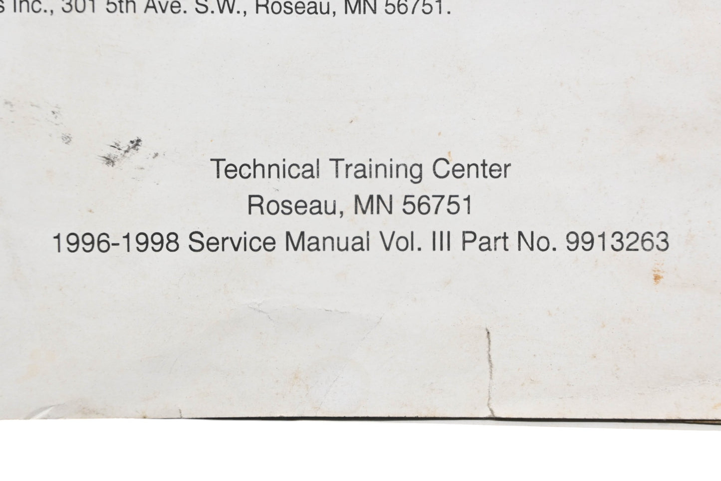 OEM Polaris 9913263 1996-1998 Snowmobile Service Manual Volume III