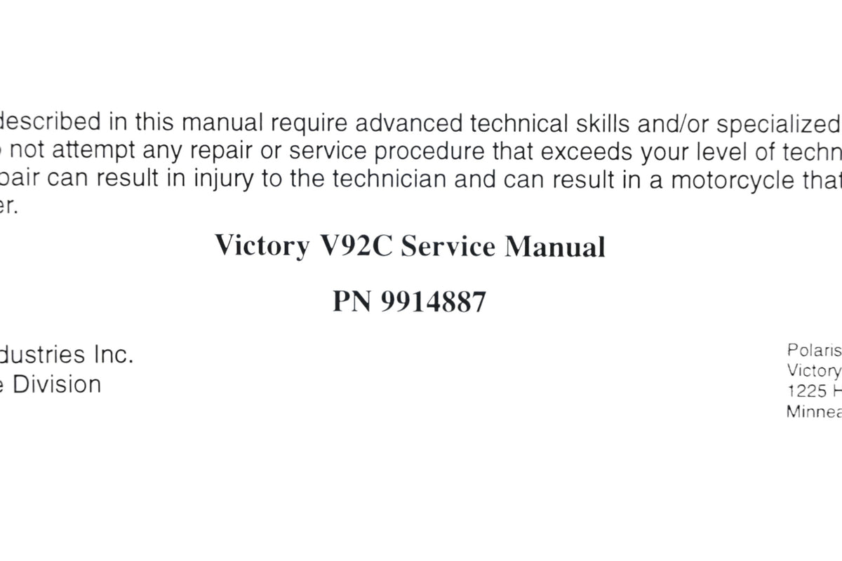 OEM Victory 9914887 98 V92C Shop Service Manual