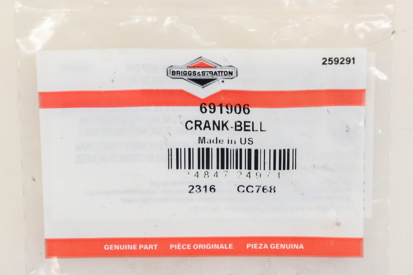 New OEM Briggs & Stratton 691906 Bell Crank NOS