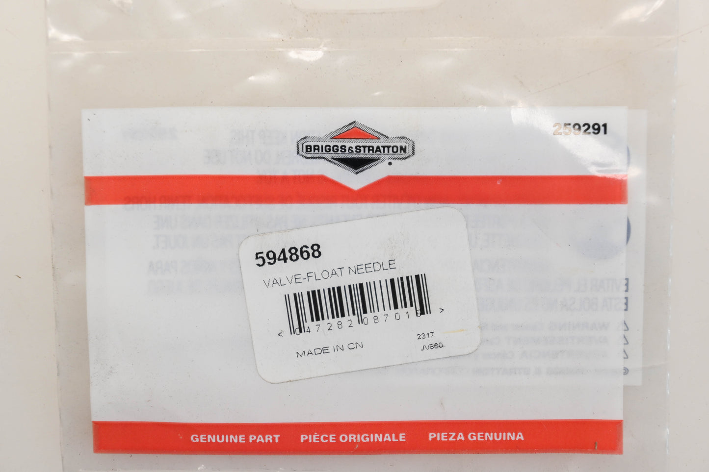 New OEM Briggs & Stratton 594868 Float Needle Valve Kit NOS