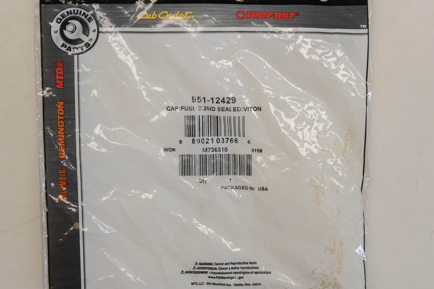 MTD 951-12429 Fuel Cap Assembly NOS