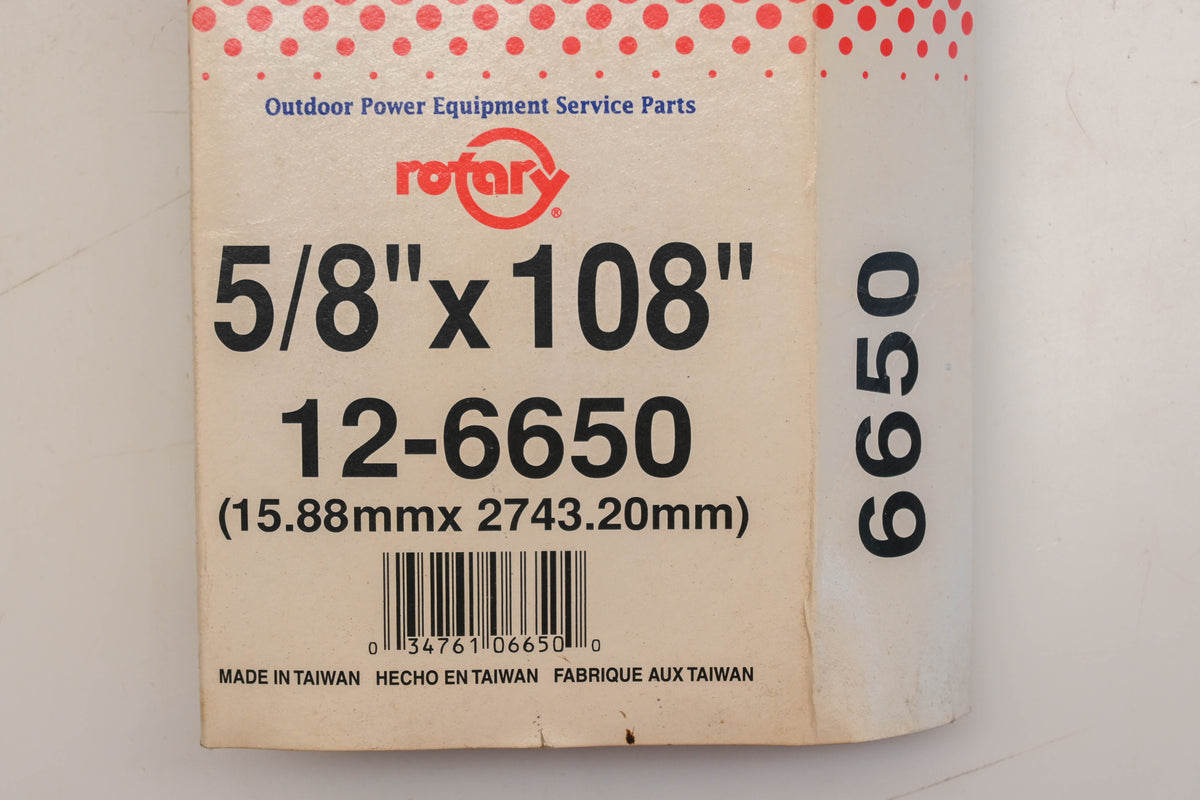Rotary 12-6650, 5L-1080 5/8" x 108" V-Belt NOS