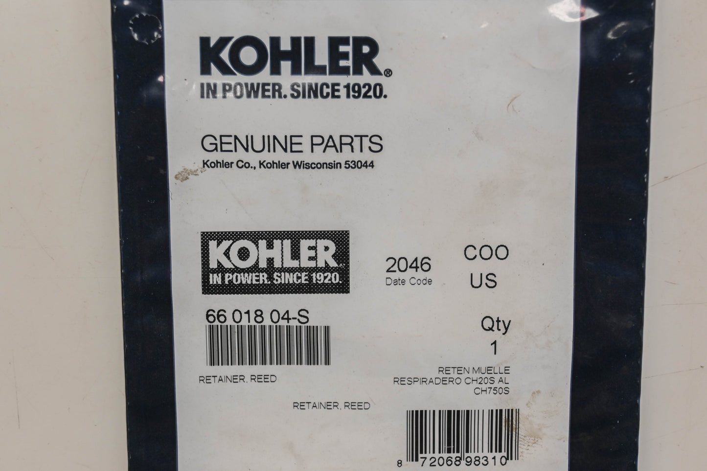 Kohler 66 018 04-S Reed Retainer NOS