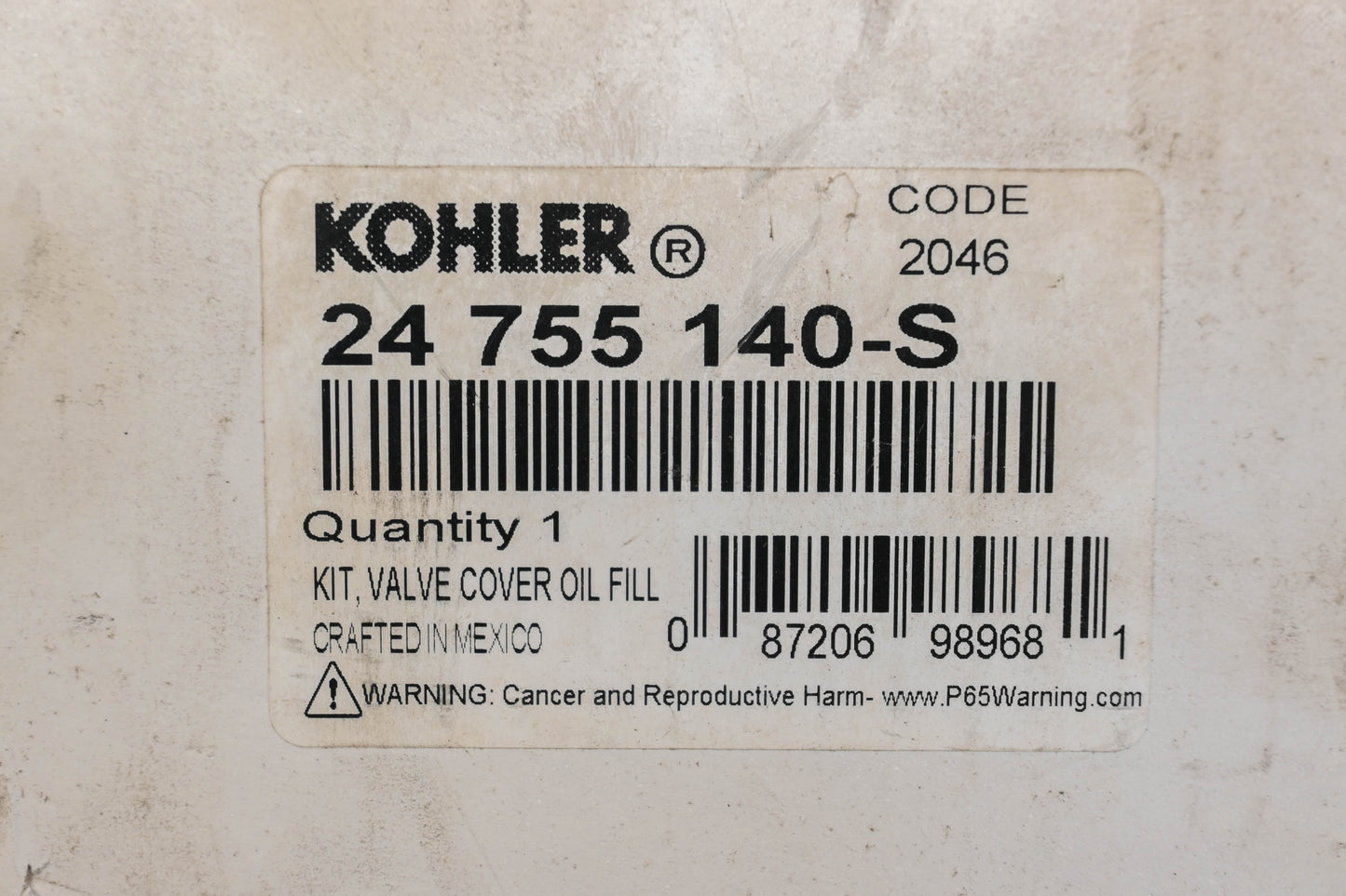 Kohler 24 755 140-S Plastic Valve Cover Kit NOS