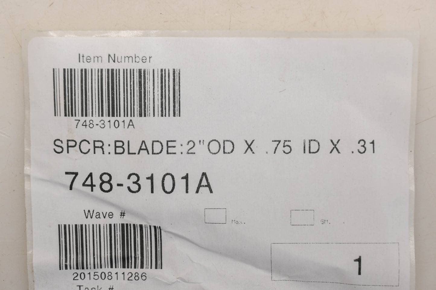 MTD 748-3101A 3/4" x 2" x 5/16" Blade Spacer NOS
