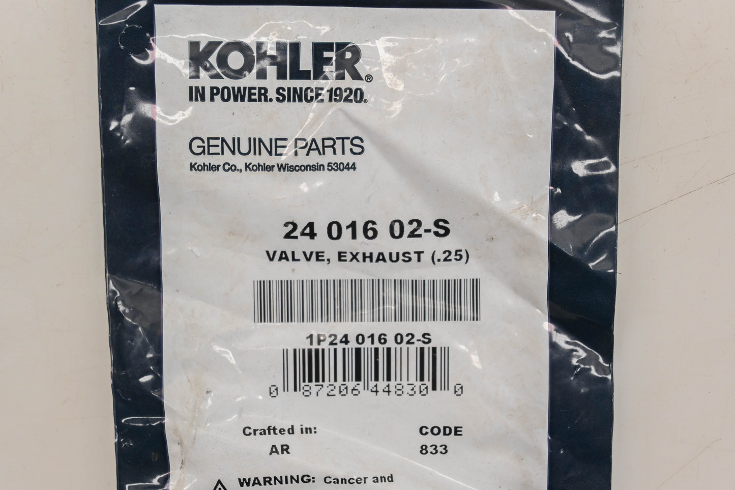 Kohler 24 016 02-S Exhaust Valve NOS