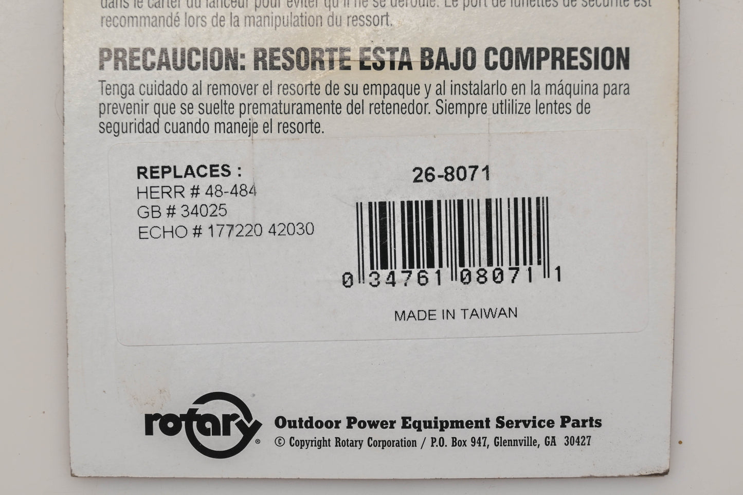 Rotary 26-8071, 17722042030, 48-484 Starter Rewind Spring NOS