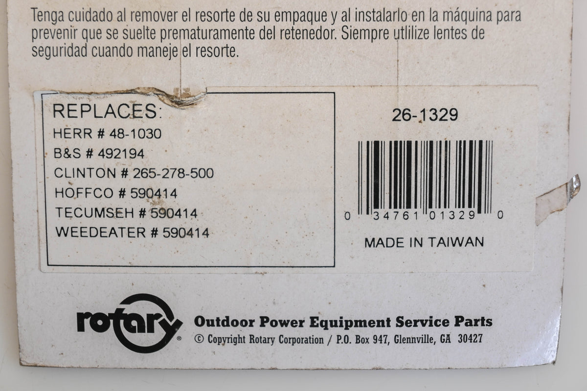 Rotary 26-1329, 590414, 48-1030 Starter Rewind Spring NOS