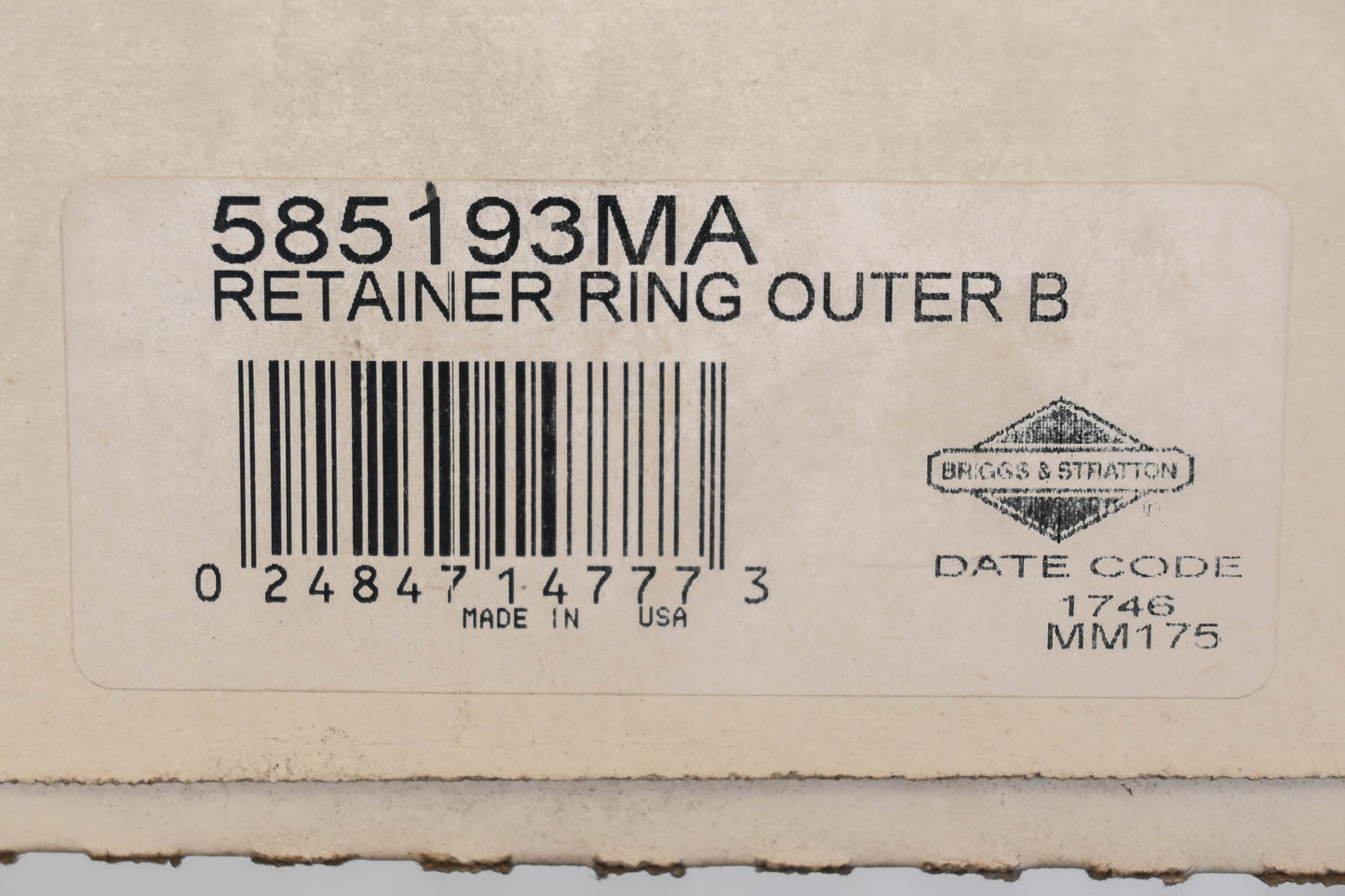 New OEM Briggs & Stratton 585193MA Snowblower Retaining Ring NOS