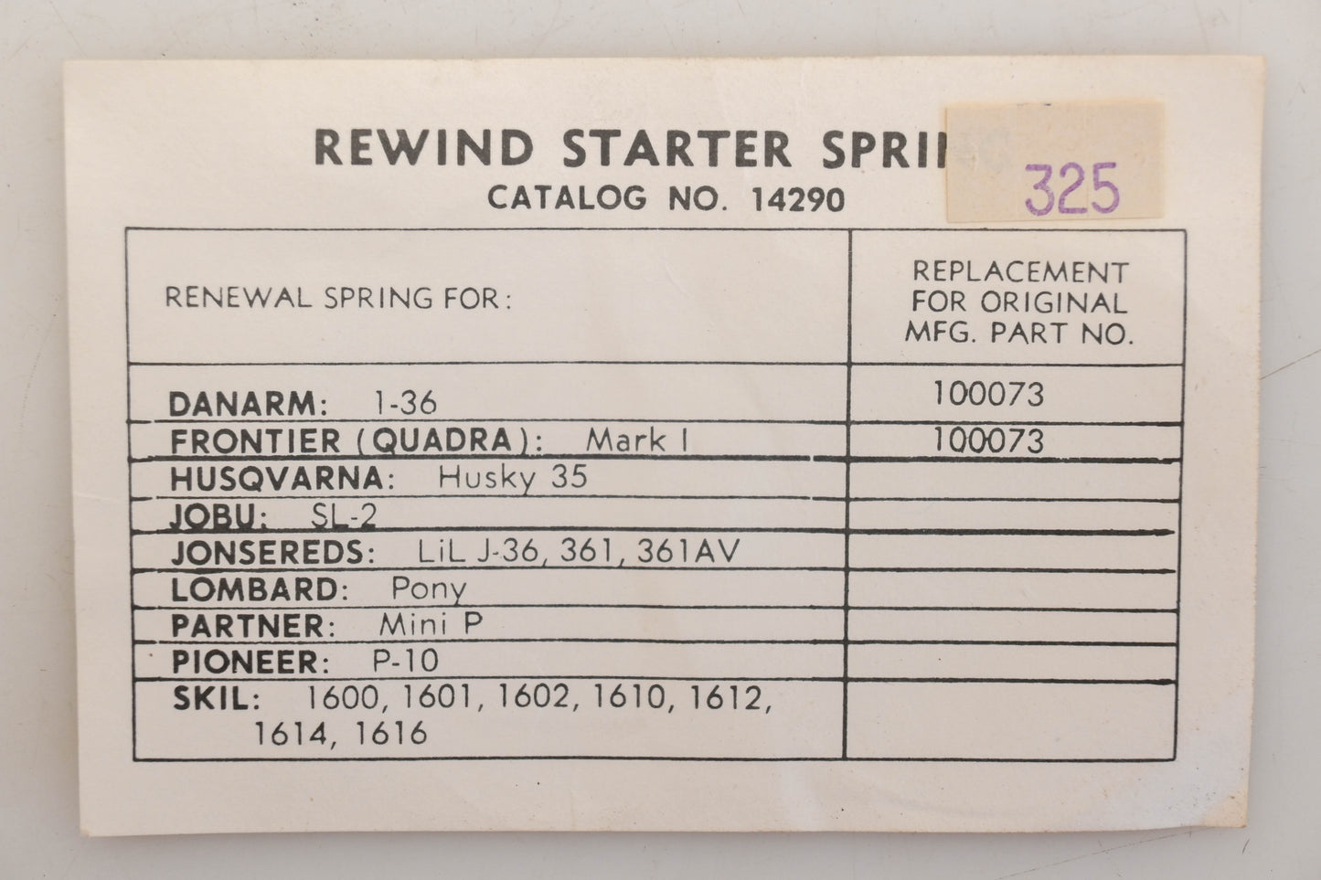 Aftermarket 14290, 100073, 325 Starter Rewind Spring NOS