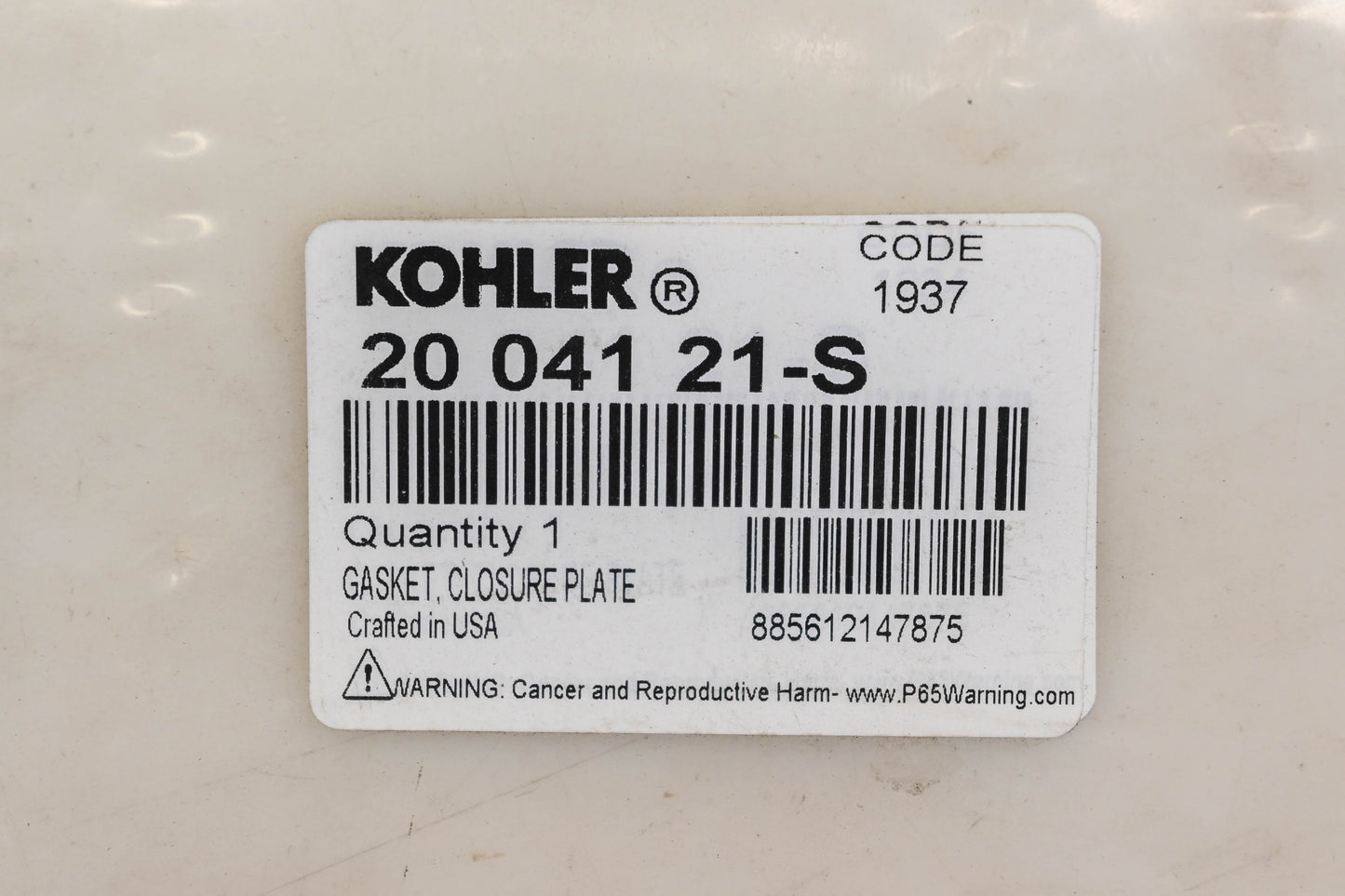 Kohler 20 041 21-S Closure Plate Gasket NOS