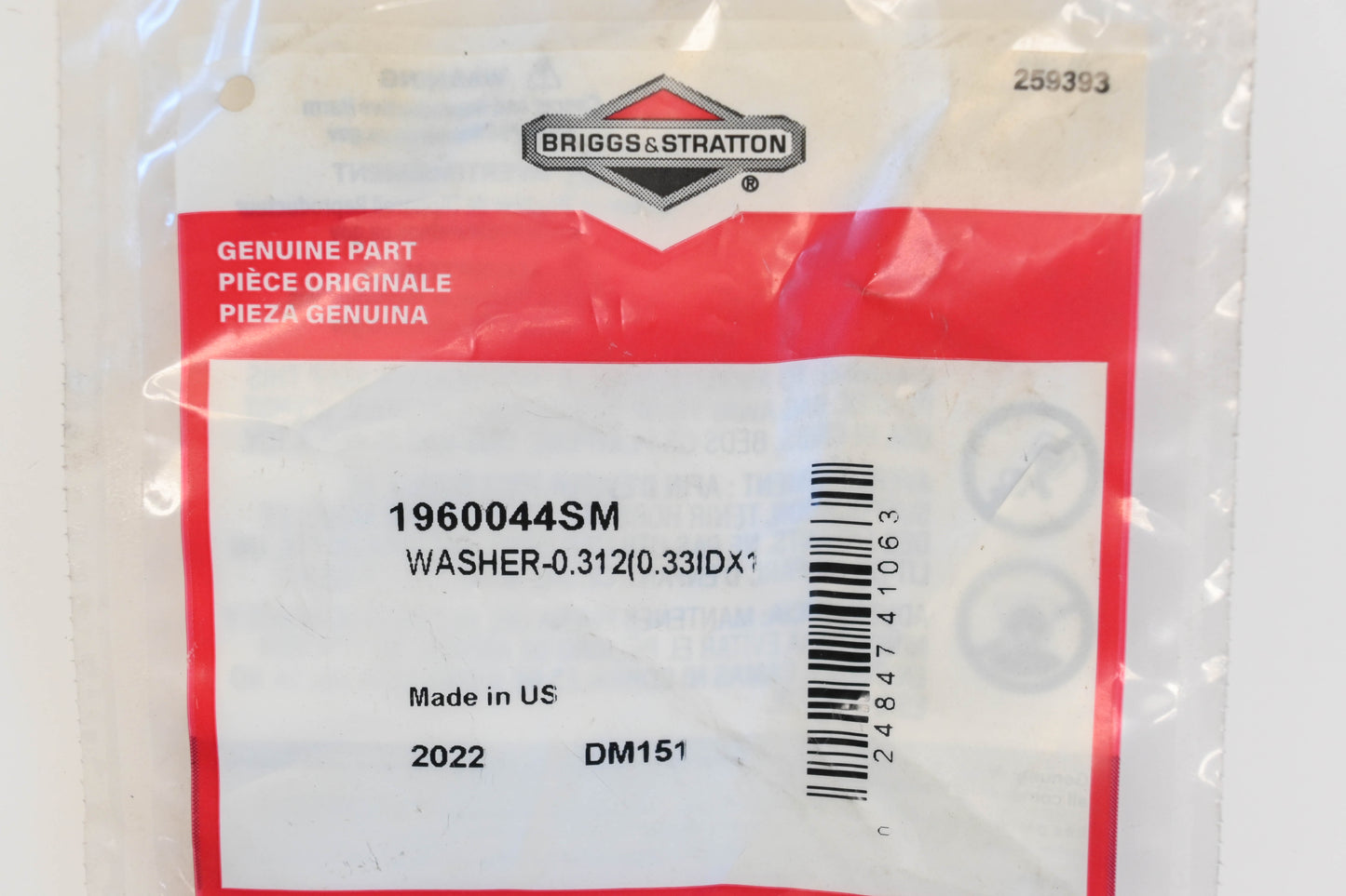 New OEM Briggs & Stratton 1960044SM 1-1/4" x 0.312" Washer NOS